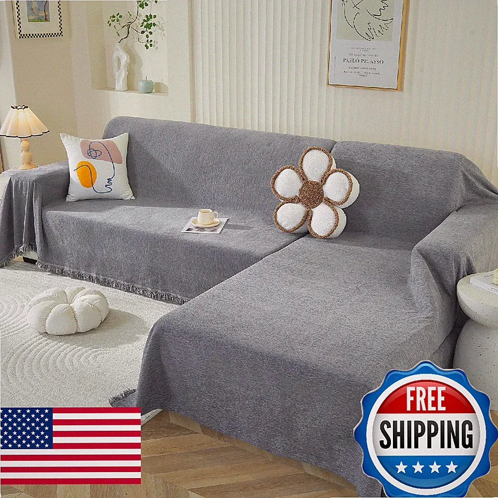OstepDecor Sectional Couch Covers 2 Pieces L Shaped Sofa Cover Chenille Washable