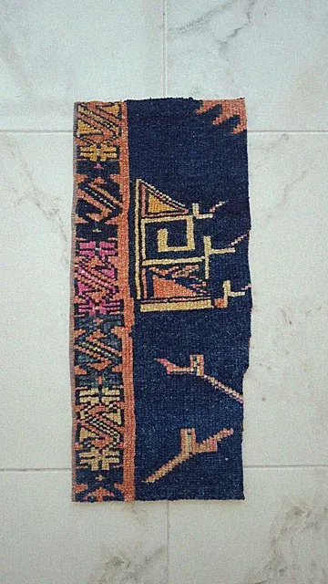 Oushak Handmade Rug Fragment Natural Blue Antique Carpet Rug Fragment Carpet Ru