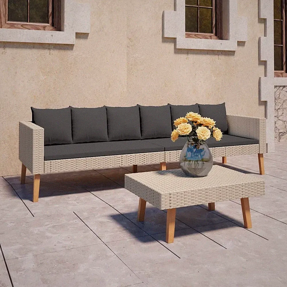 Outdoor 3 Seat Modular Sectional Sofa Anthracite Beige PE Rattan w/ Gray Cushion