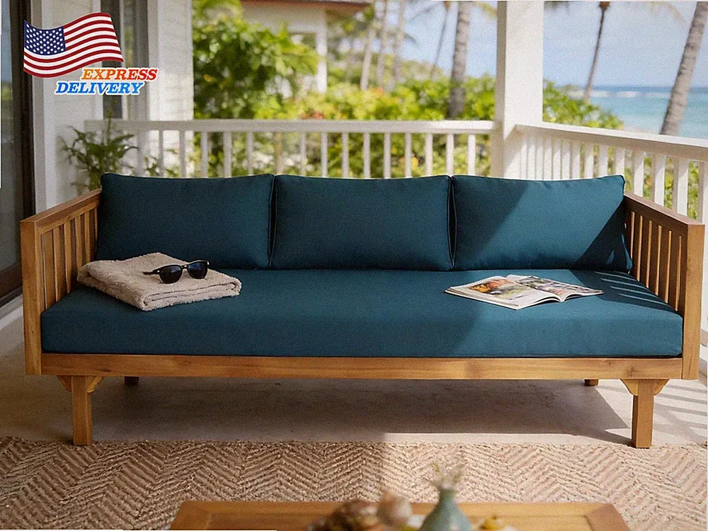 Outdoor 3 Seater Daybed Acacia Wood Day Bed Couch Sofa with Cushions