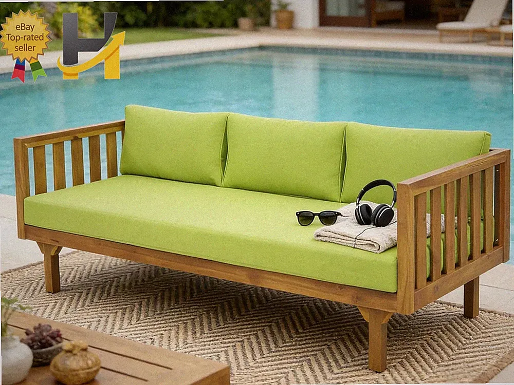 Outdoor 3 Seater Daybed Acacia Wood Day Bed Couch Sofa with Cushions