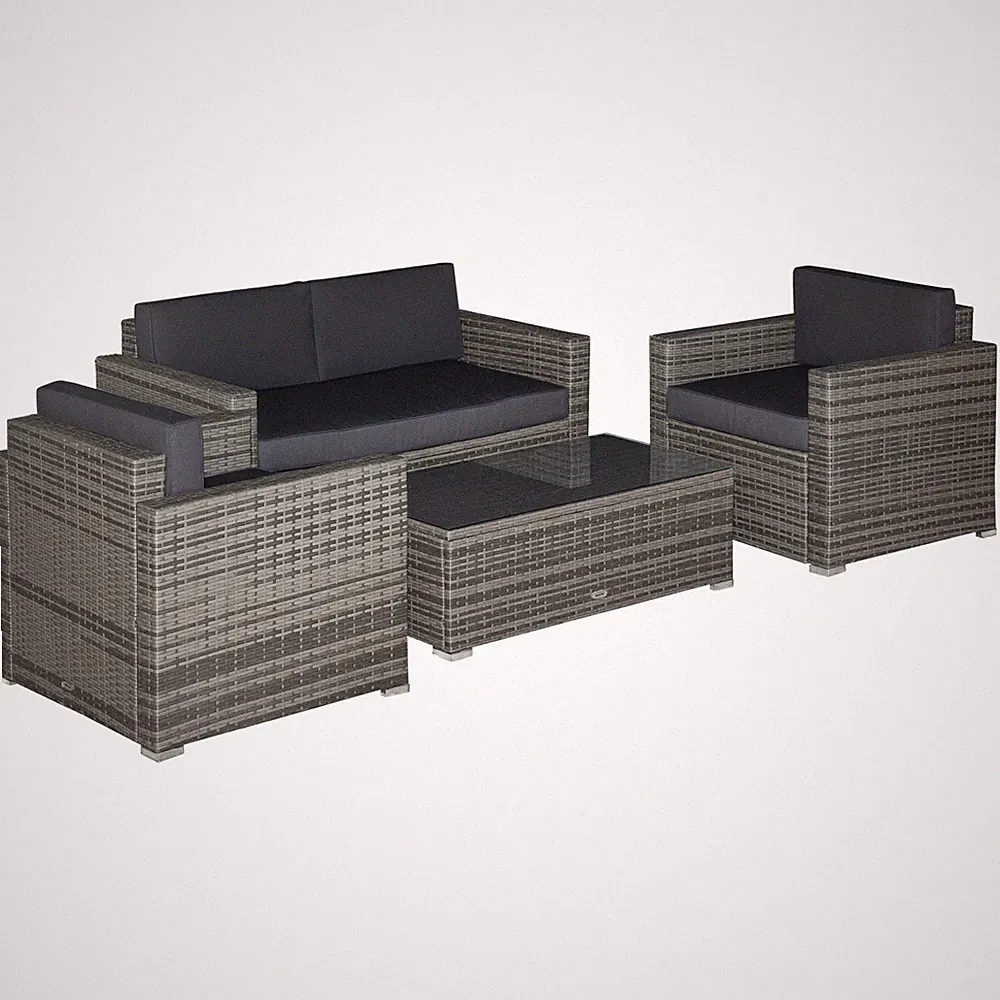Outdoor 4-Piece Patio Sectional Sofa Set with Cushions