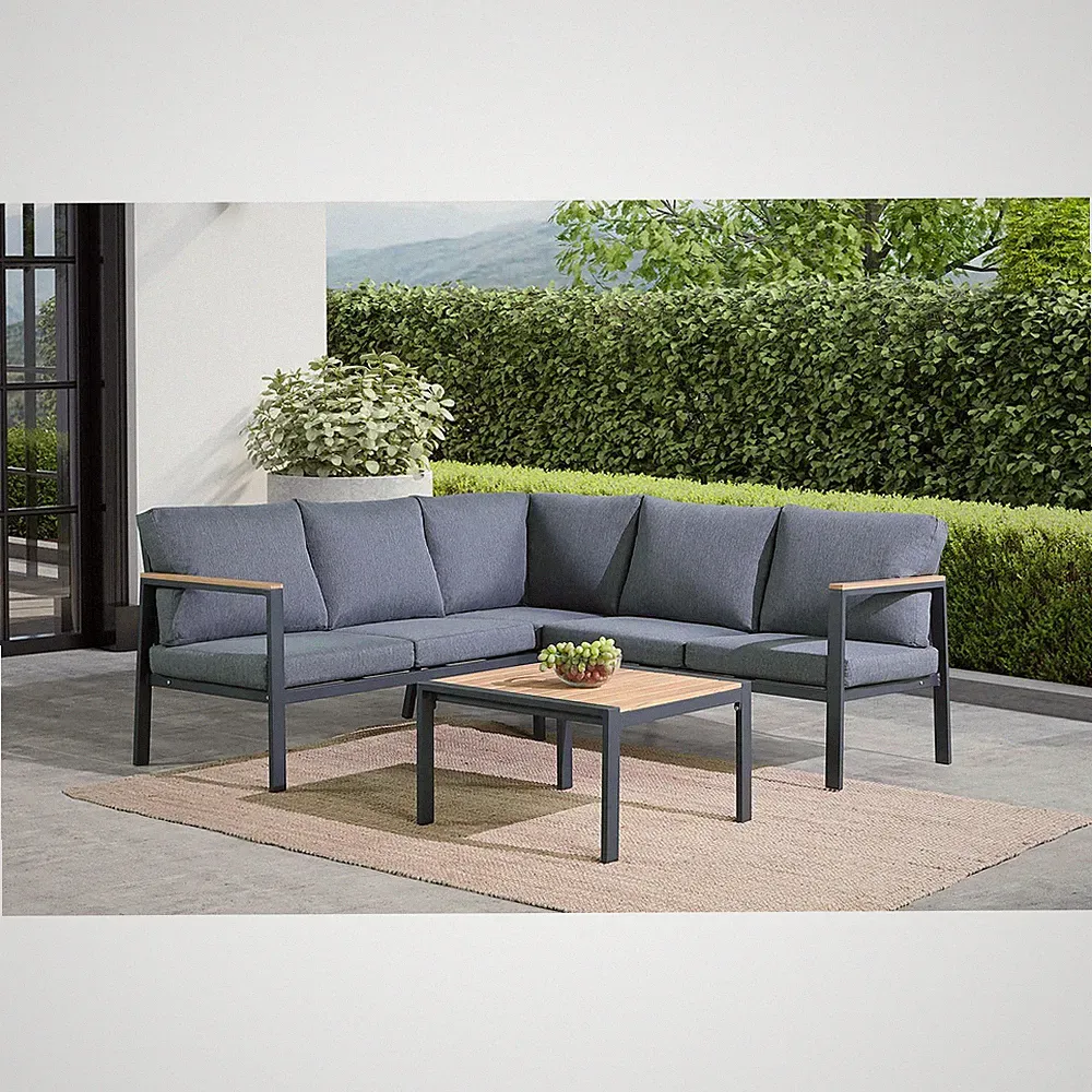 Outdoor 4 pieces Sectional Sofa, Matte Charcoal Aluminum Frame