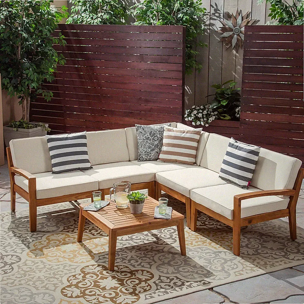 Outdoor 5 Seater Acacia Wood Sectional Sofa Set