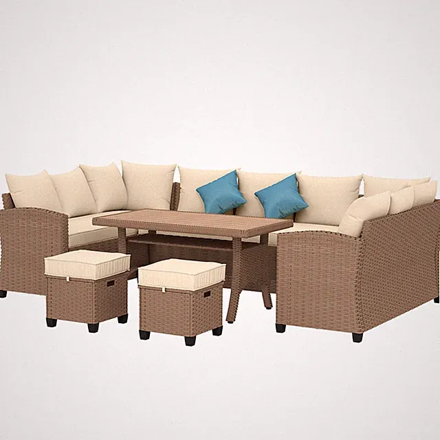 Outdoor 6PCS PE Rattan Patio Wicker Furniture Conversation Sofa Set with Cushion