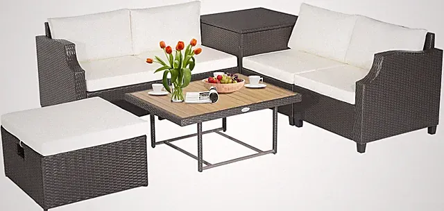 Outdoor 7-Piece Hand-Woven Wicker Furniture Set with Cushions & Coffee Table