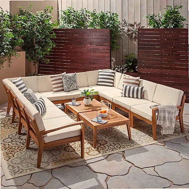 Outdoor Acacia Wood 10 Seater Sectional Sofa Chat Set