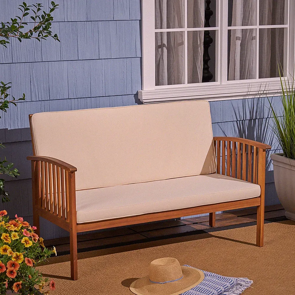 Outdoor Acacia Wood Loveseat with Cushions