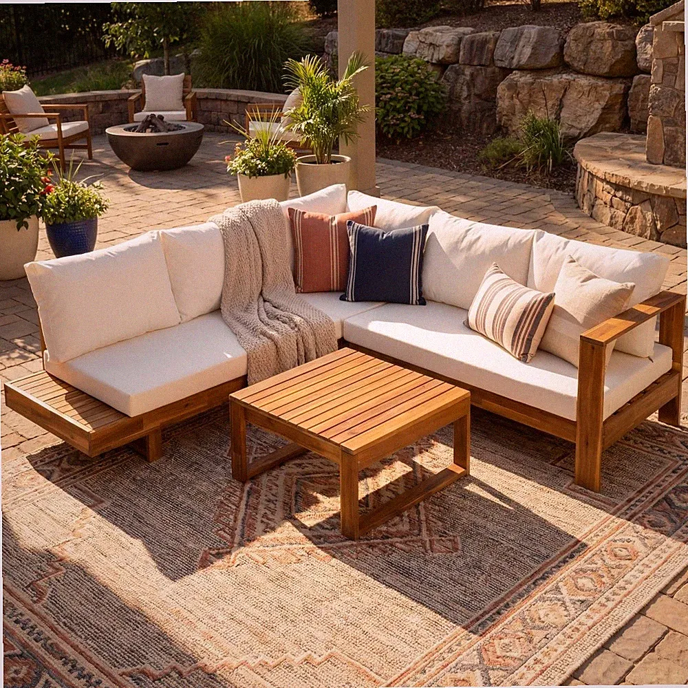 Outdoor Acacia Wood Sectional Patio Sofa Set with Cushions Waterproof