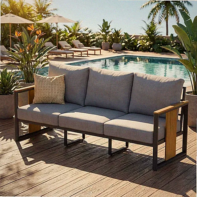 Outdoor Aluminum Patio Furniture 3-Seat Sofa All-Weather Outdoor Patio Sofa with