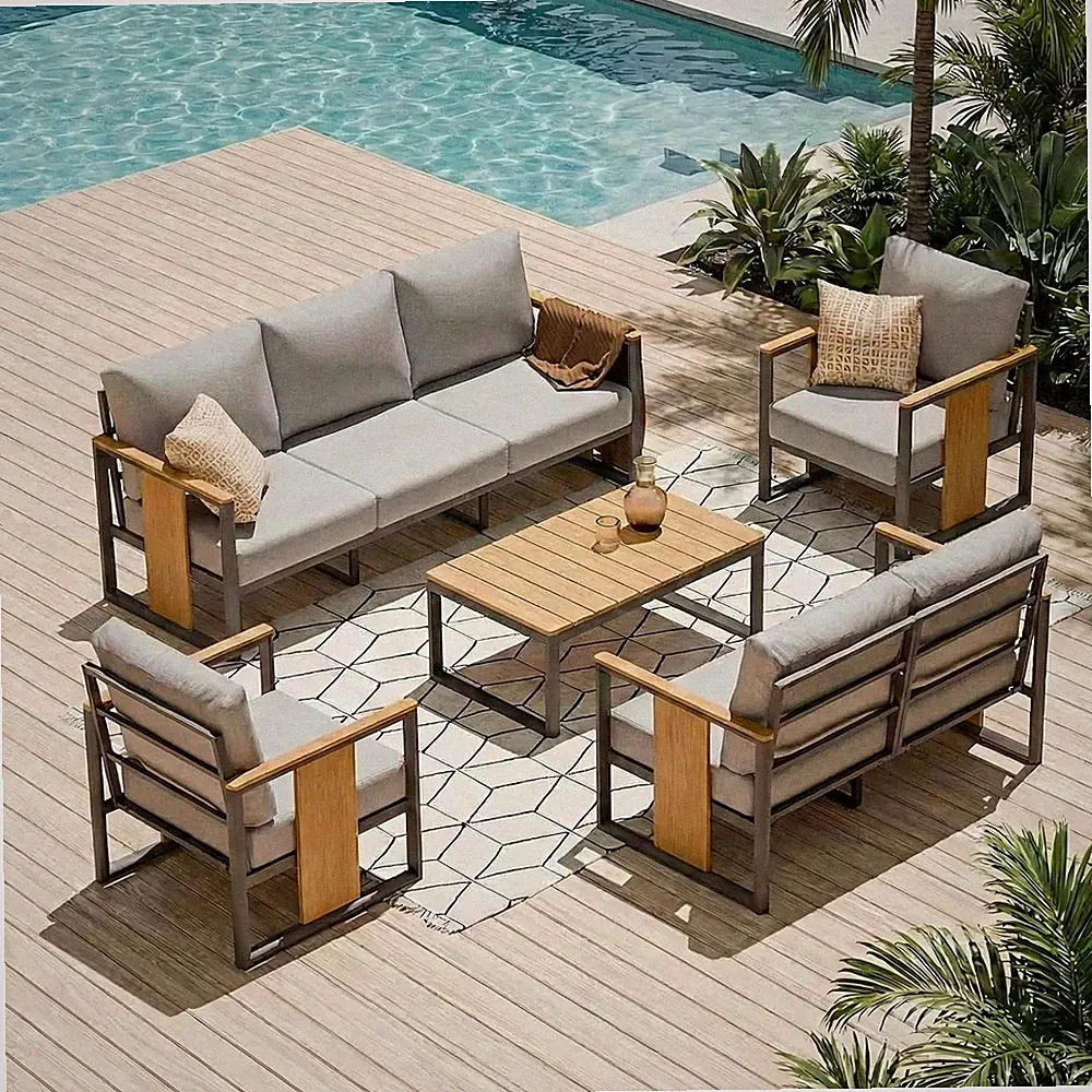 Outdoor Aluminum Patio Furniture Set 5 Piece Patio Sectional Conversation Sets w