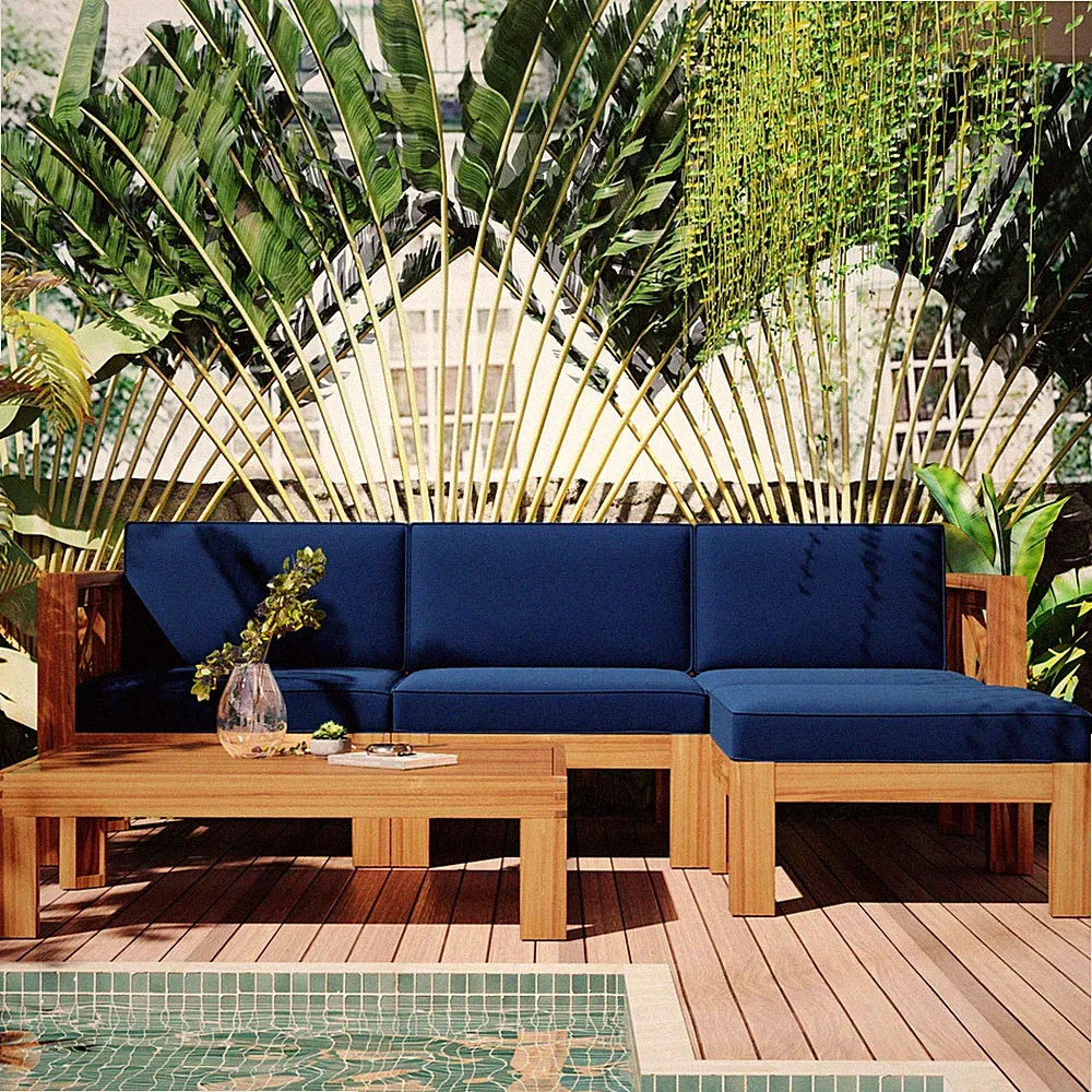 Outdoor Backyard Patio Wood 5-Piece Sectional Sofa Seating Group Set