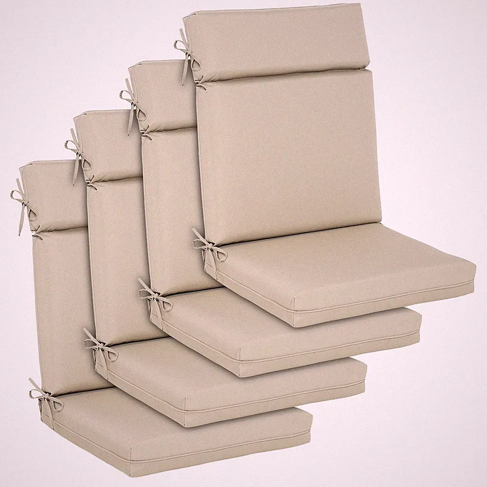 Outdoor Chair Cushions Patio High Back Deck Cartridge Cushion with Ties, 4 Pack