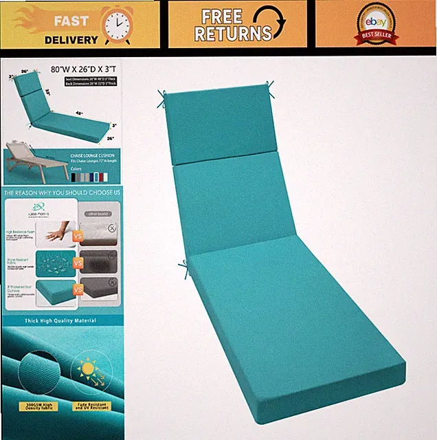 Outdoor Chaise Lounge Cushions - Waterproof Patio Furniture, 80"x26"x3" for Lawn