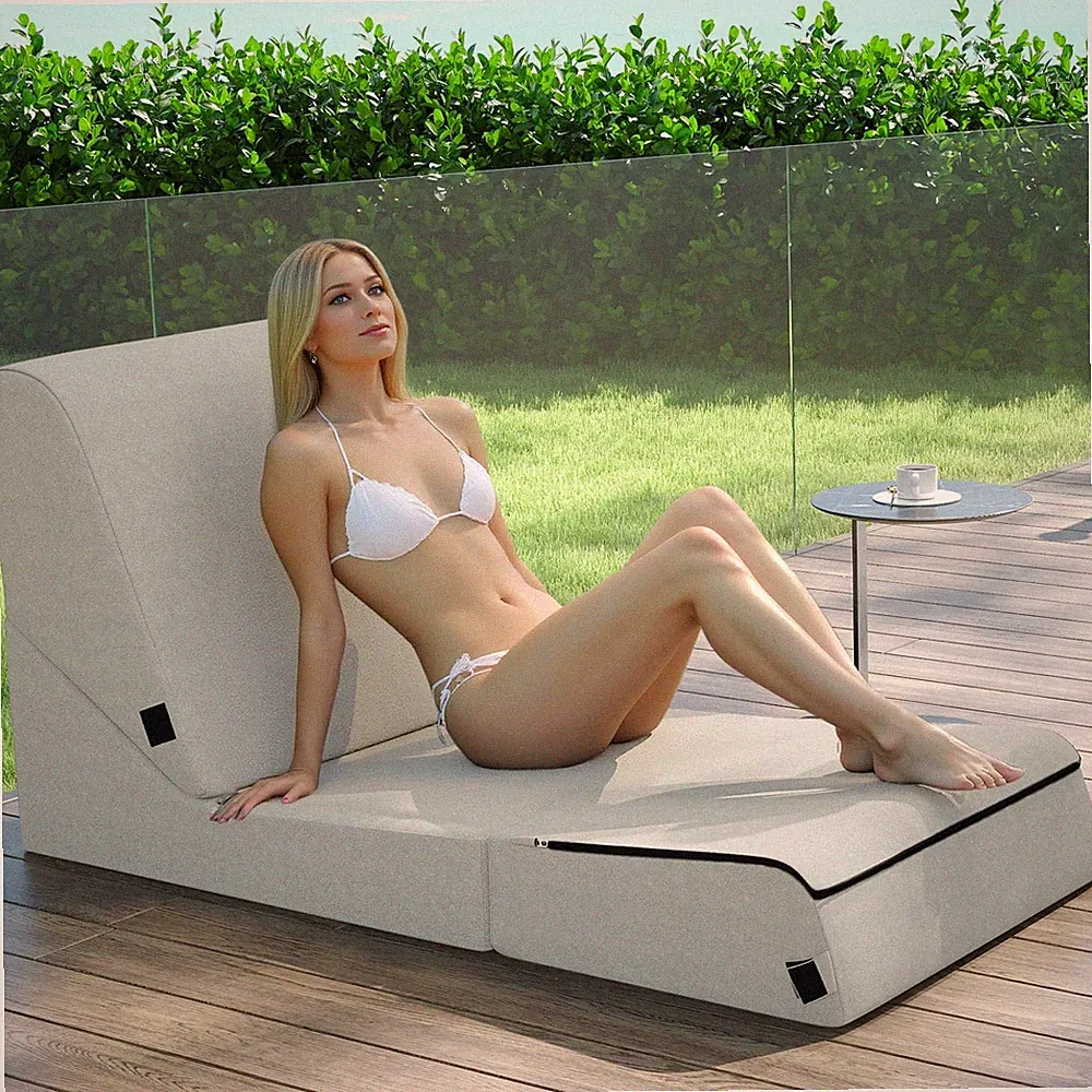 Outdoor Chaise Lounge, Waterproof Folding Sofa Bed Lounge Chair, UV Resistant Fo