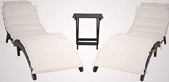 Outdoor Collection Pacifica Black Solid Wood/Beige Cushion 3-Piece Chaise Lou...