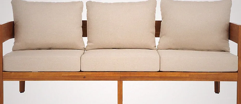 Outdoor Collection Theo Natural Teak Solid Wood/Taupe Cushion 3-Seater Sofa