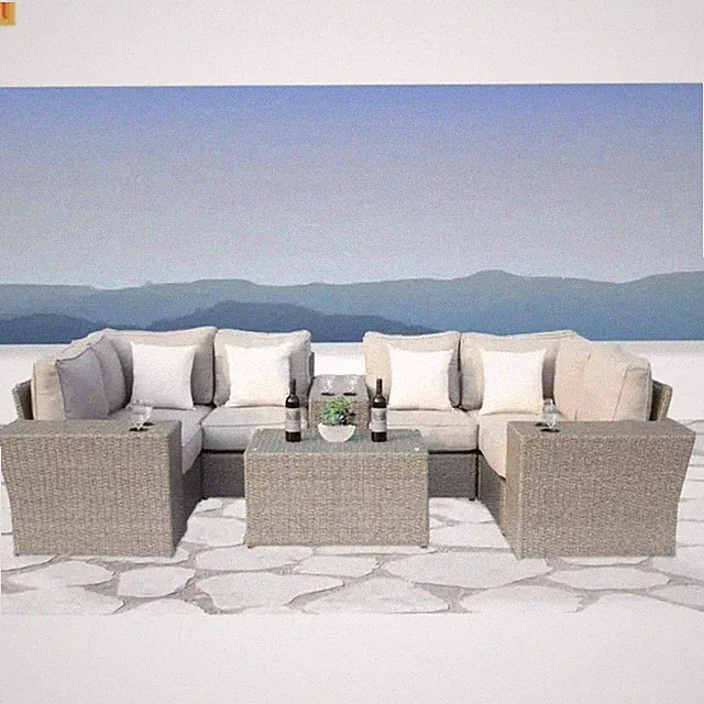 Outdoor Conversation Set Gray Wicker 10 Piece Seats 4 No Assembly