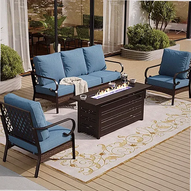 Outdoor Conversation Set with Fire Pit Table Patio Sofa Chairs Furniture Set