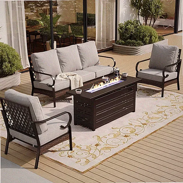 Outdoor Conversation Set with Fire Pit Table Patio Sofa Chairs Furniture Set
