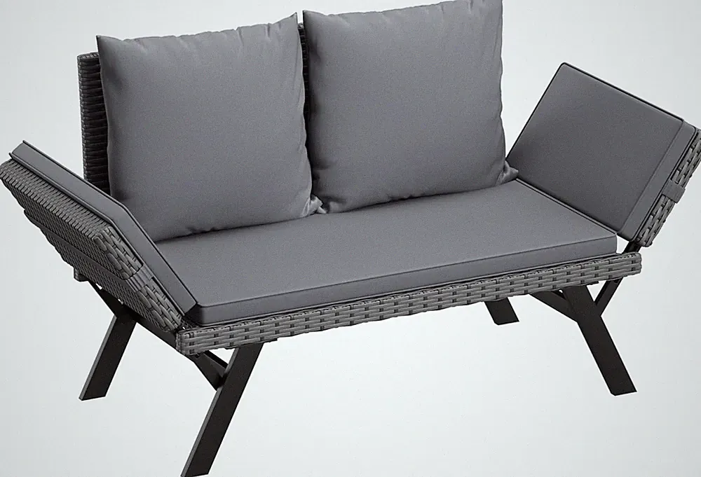 Outdoor Convertible Sofa Woven Rattan Patio Furniture Sunbed w/Armrests&Cushions