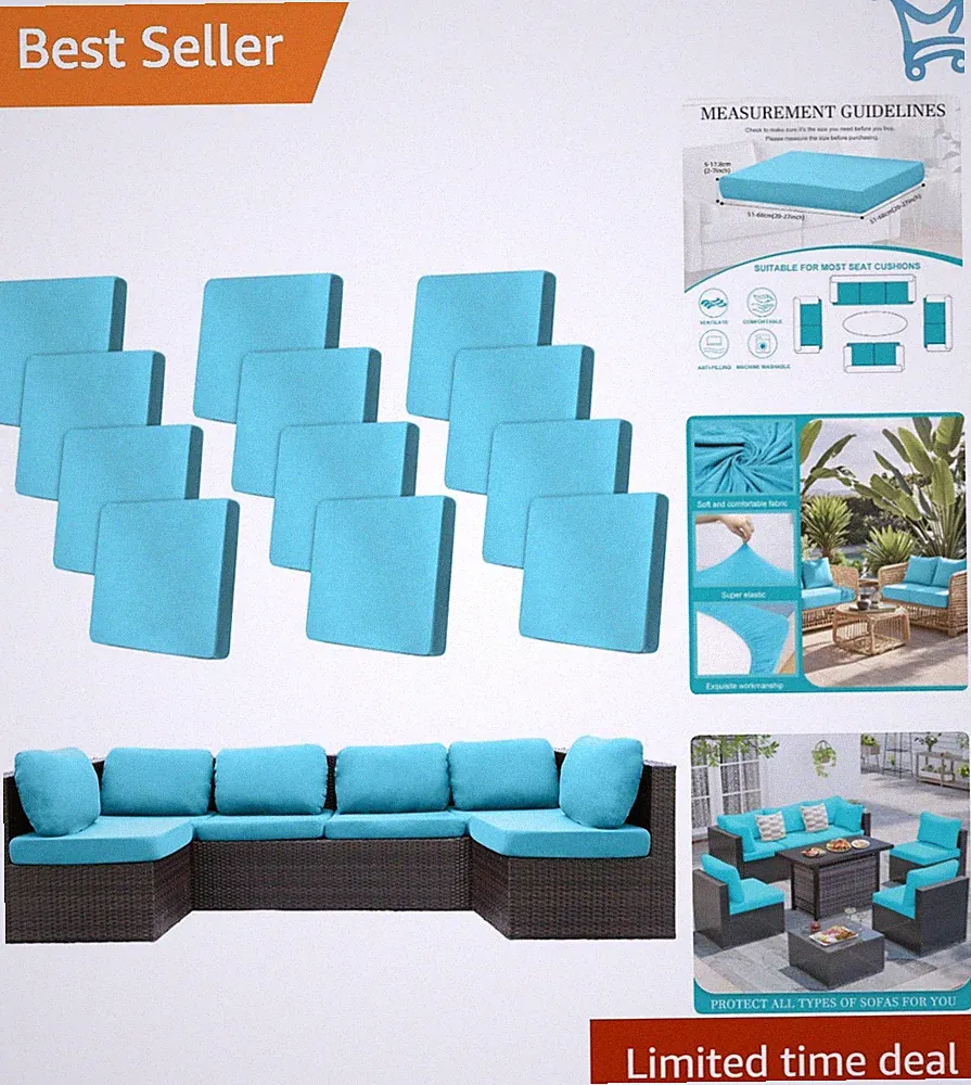 Outdoor Cushion Covers 12pcs Microfiber Water Resistant Reusable Sofa Protectors