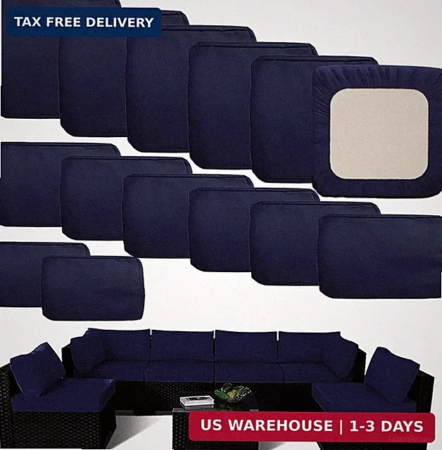 Outdoor Cushion Covers Replacement 14 Pcs, Blue | Patio Cushion Covers fit for 7
