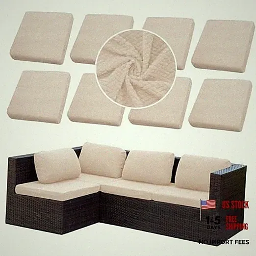 Outdoor Cushion Covers Set,8PCS Patio Furniture Couch 8PCS-Jacquard Ivory White