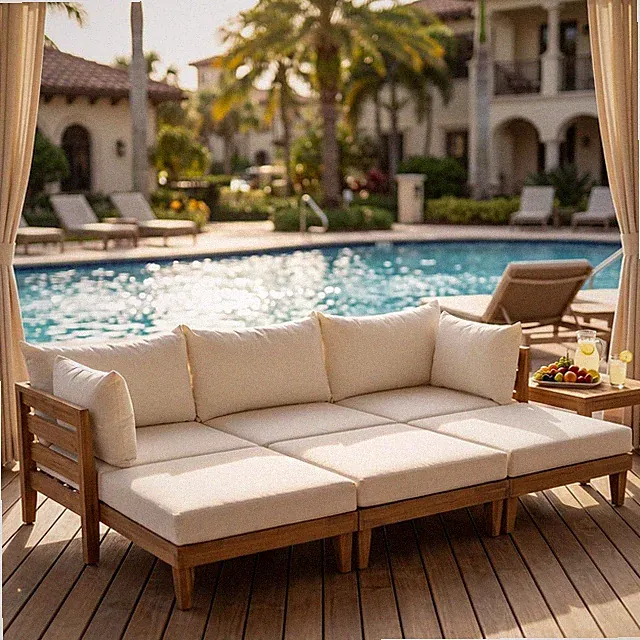 Outdoor Daybed, 96.3" W Large Patio Sofa with Ottoman, All-Weather Cushions, Aca