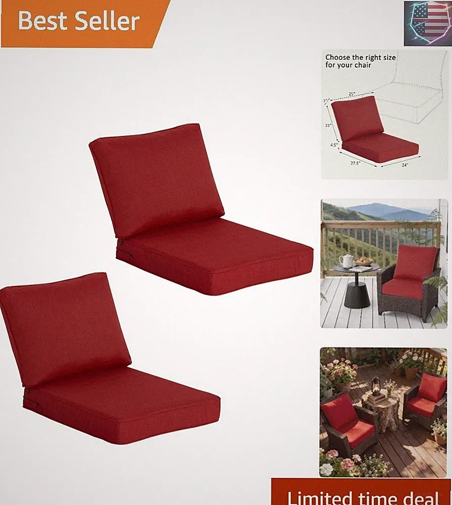 Outdoor Deep Seat Cushion Set of 2,24" x 27.5" Patio Cushions Resilient Foam...