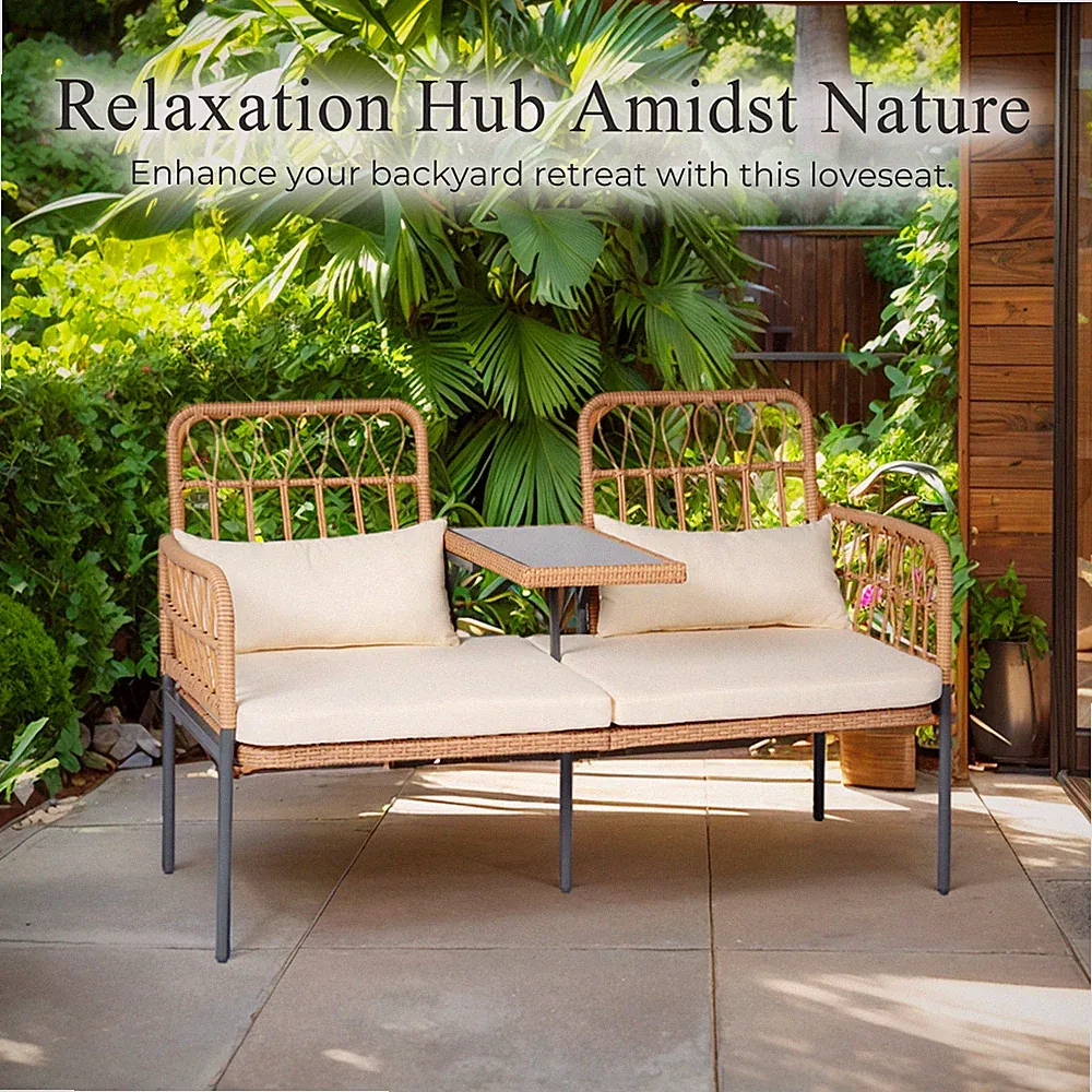 Outdoor double sofa, terrace chair, waterproof and durable rattan furniture sofa