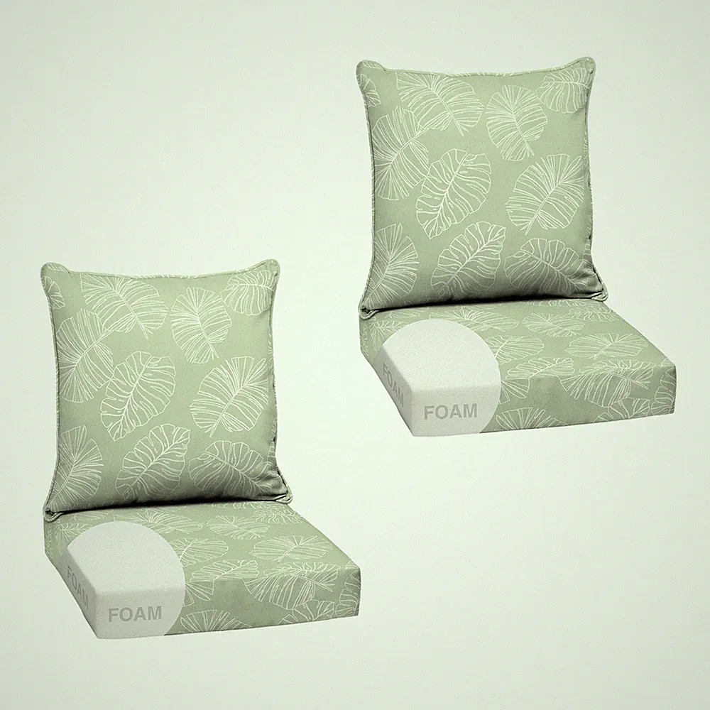 Outdoor Foam Deep Seat Cushion Set 2 Pack 24x24 Coastal Green Leaf Arden