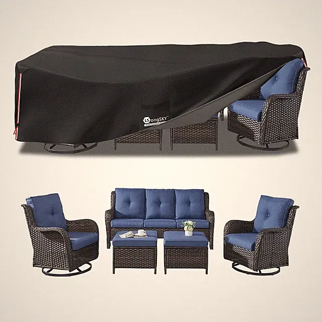 Outdoor Furniture Covers 600D Waterproof 6/7/8 PCS Sets 111L x 74W x 28H Black