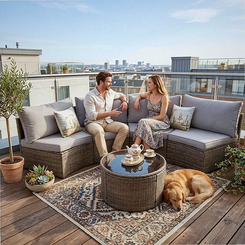 Outdoor Furniture Sectional Sofa Couch Patio Coversation Set Round Cushion Table