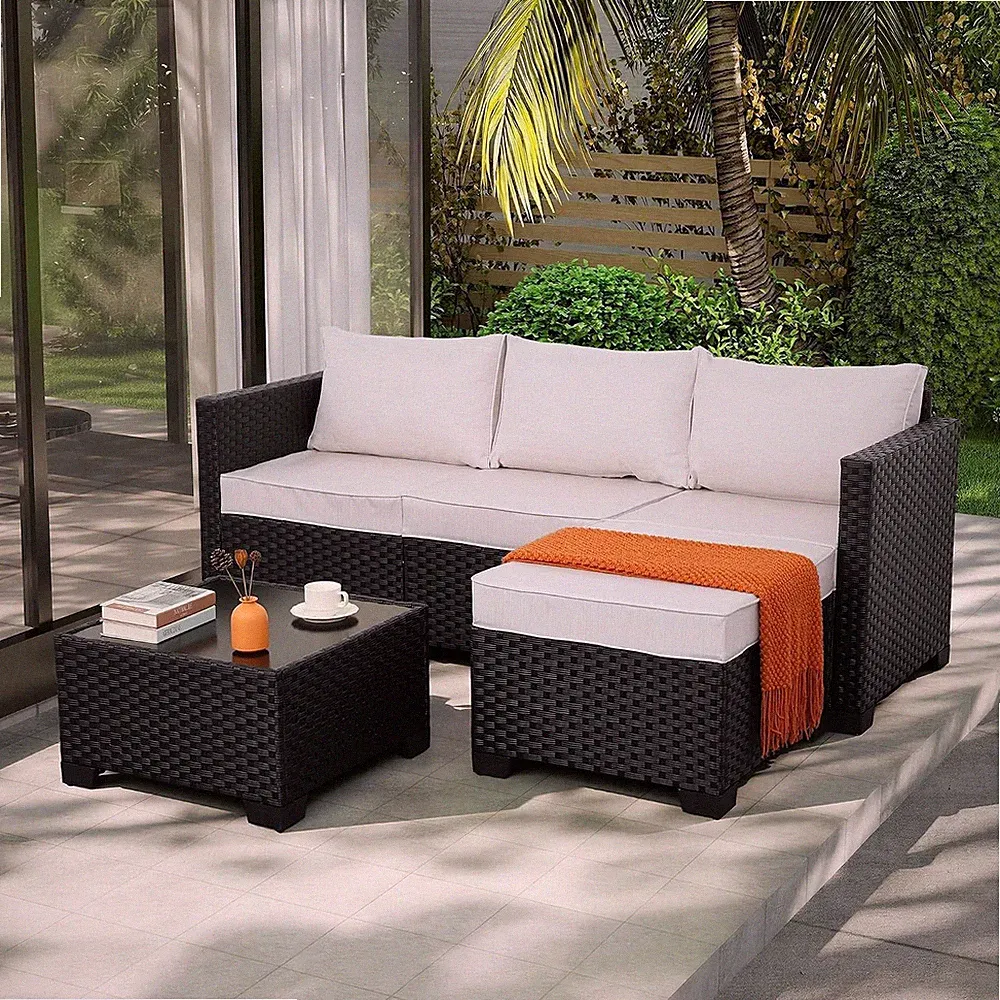 Outdoor Furniture Set 3 Pieces Wicker Patio Furniture Outdoor Sectional Patio Co