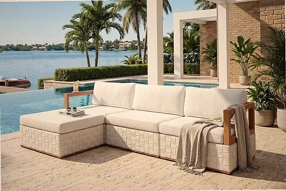 Outdoor Furniture Set 4 Pieces Premium Leather L-Shaped White | Premium Woven Le