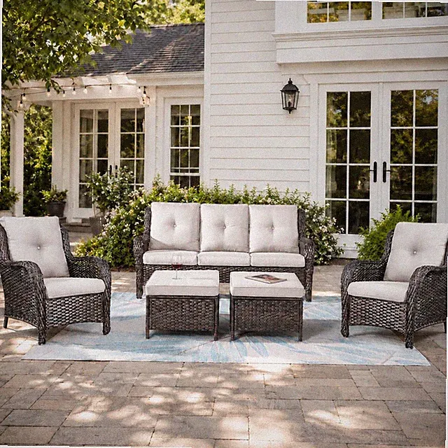 Outdoor Furniture Set, 5-Piece Patio Rattan Wicker Sectional Sofa Set with 3-Sea
