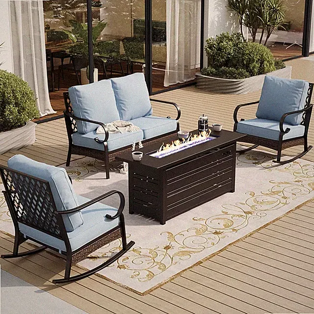 Outdoor Furniture Set Patio Conversation Sofa Set with Fire Pit Table Rock Chair