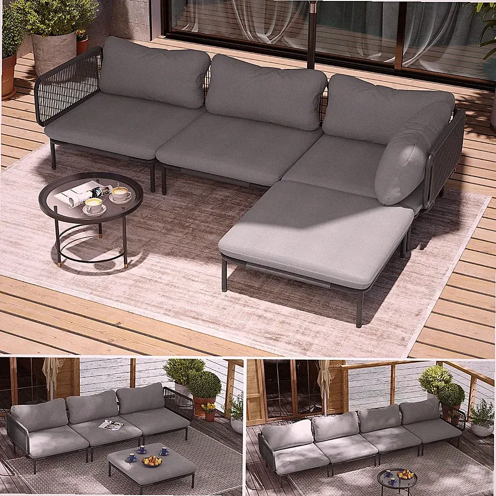 Outdoor Furniture Set, Patio Furniture Oversized Metal Patio Sectional Sofa, 4-S