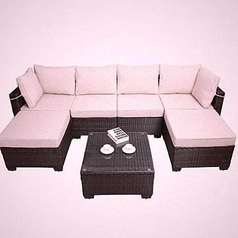 Outdoor Garden Patio Furniture 7Piece PE Rattan Wicker Cushioned Sofa Sets And C