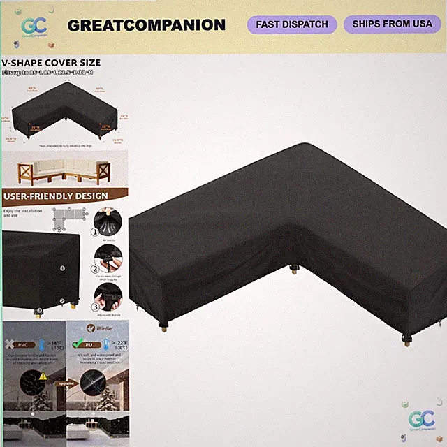 Outdoor L-Shaped Couch Cover 85"x85" Waterproof Sectional Furniture Protector