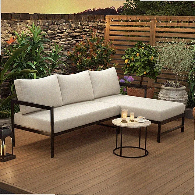 Outdoor L-Shaped Sofa Patio Sofa Set with Iron Frame,Ultra-Thick Cushion Garden