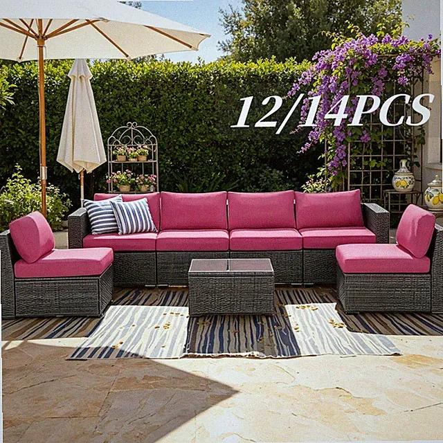 Outdoor milk fiber elastic sofa cover in 12-piece and 14-piece sets, for outdoor