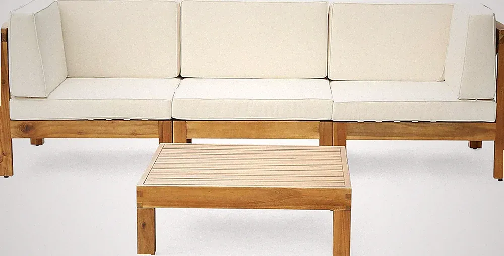 Outdoor Modular Acacia Wood Sofa and Coffee Table Set with Cushions, Teak and Be