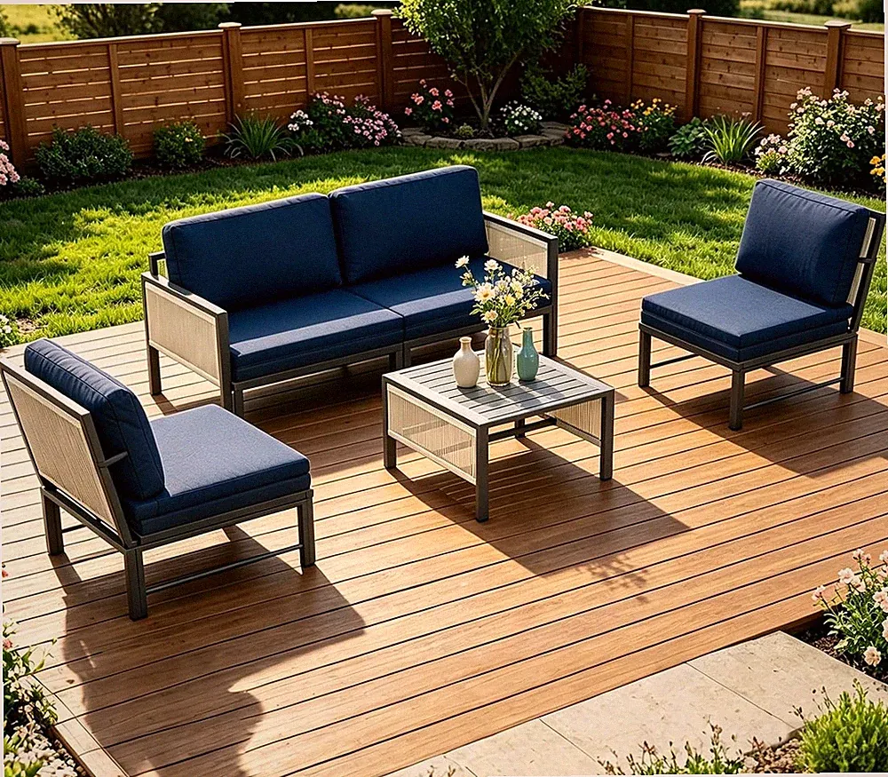 Outdoor Modular Sectional 4-Seat Sofa Set with Coffee Table, Aluminum Frame