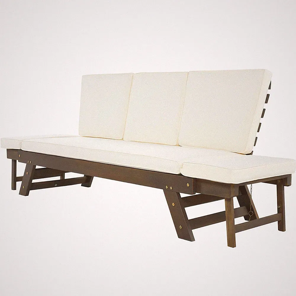 Outdoor Patio Chaise Lounge Sofa Daybed with Adjustable Sides Acacia Wood Couch