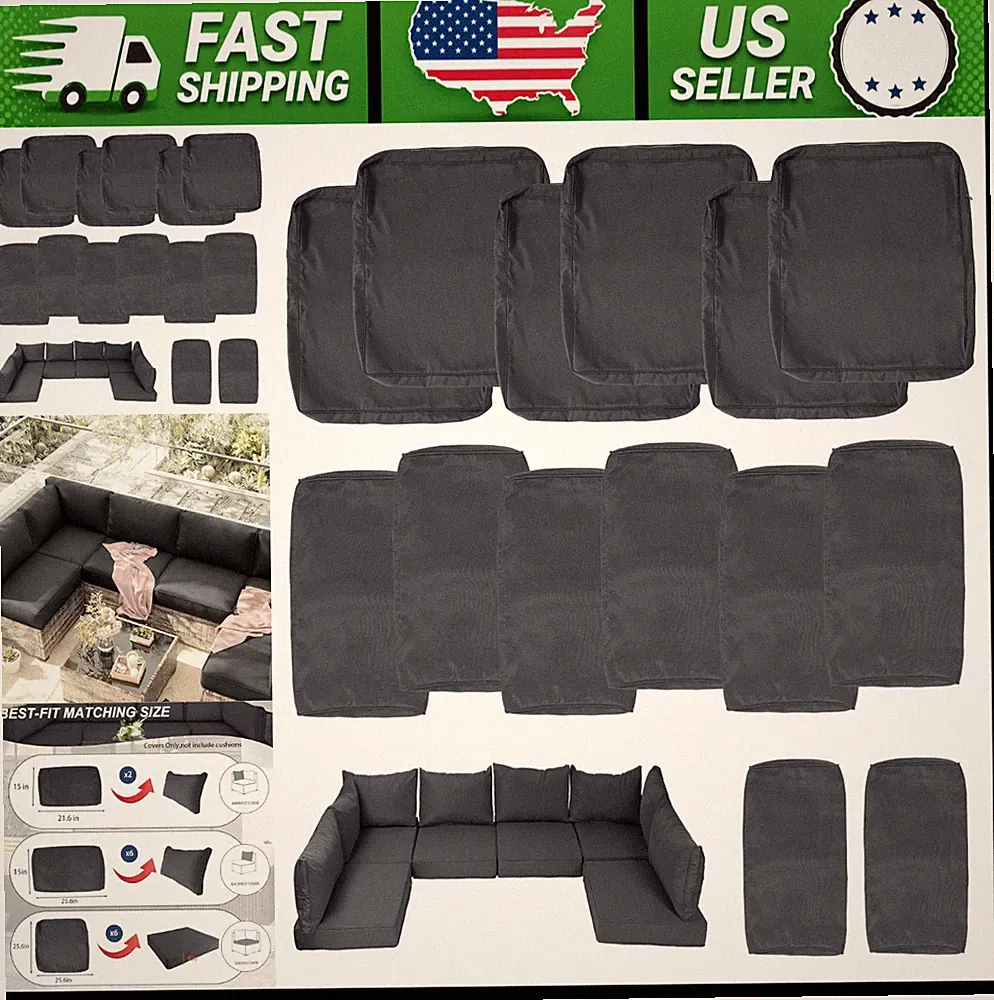 Outdoor Patio Cushion Covers Replacement Zipper Waterproof Dark Gray 14-Piece