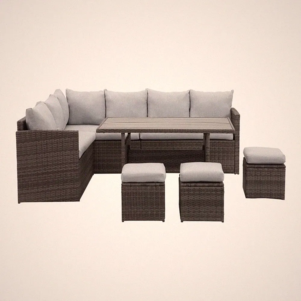 OUTDOOR PATIO DINING SOFA SET 7-PIECE SECTIONAL W/ TABLE GRAY CUSHIONS FOR 9