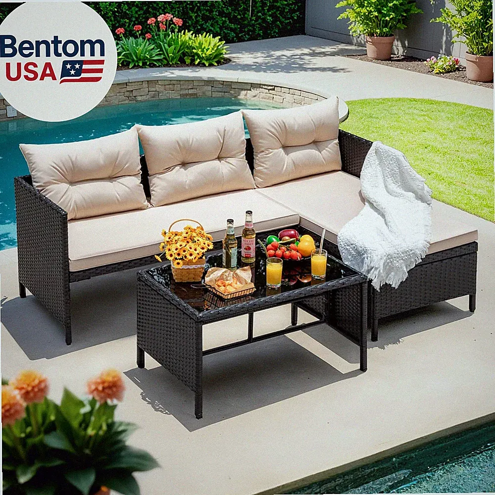 Outdoor Patio Furniture 3-Piece Rattan Waterproof Outdoor Sectional Sofa All-Wea