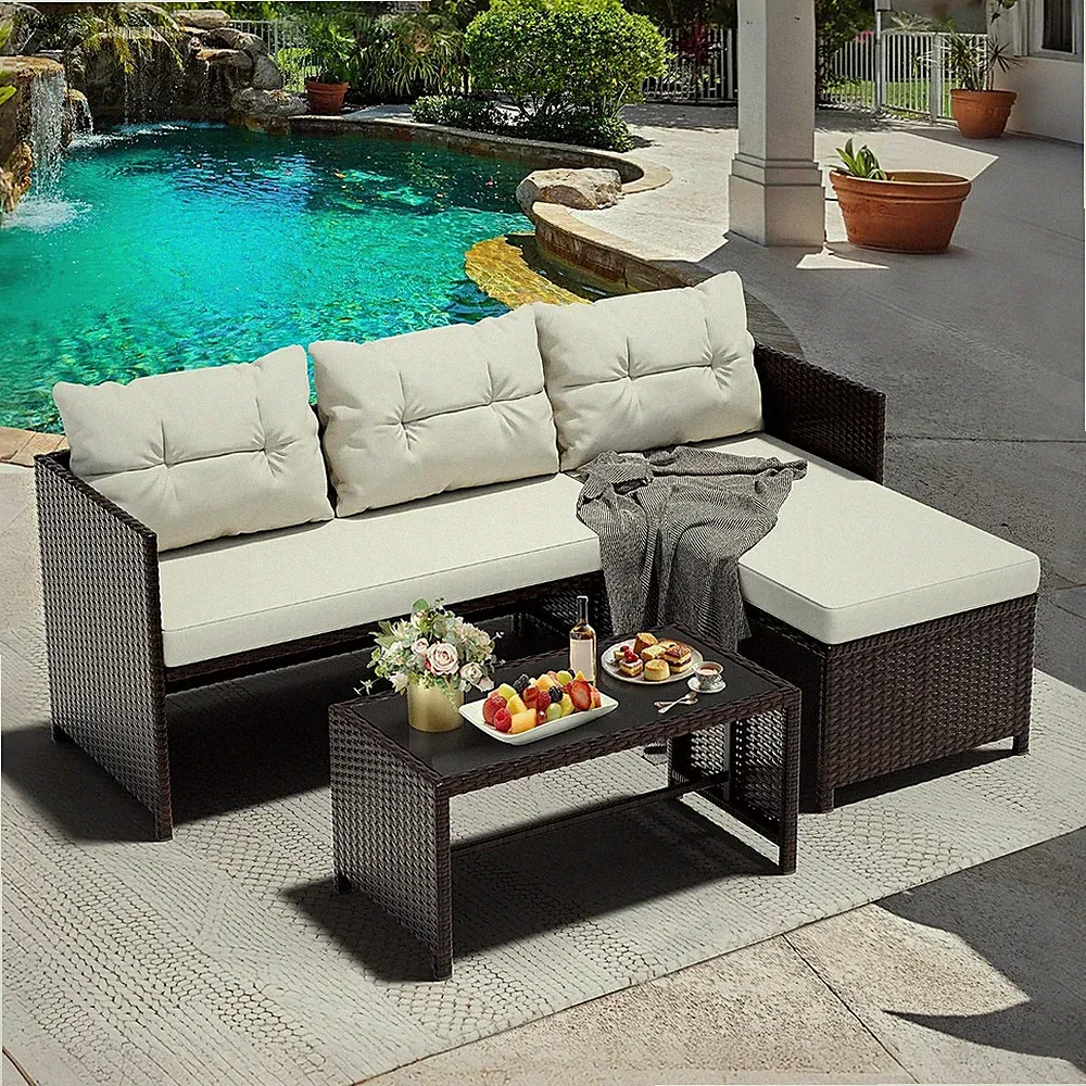 Outdoor Patio Furniture, 3-Piece Waterproof Outdoor Sectional Sofa All-Weather L
